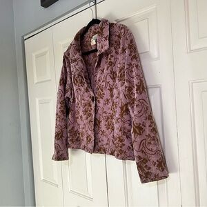 CMC Color Me Cotton Pink Brown Floral Jacquard Short Blazer Jacket Size XL Flaw